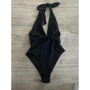 Beach Riot Black Coast to Coast One Piece Halter Swimsuit Sz Medium